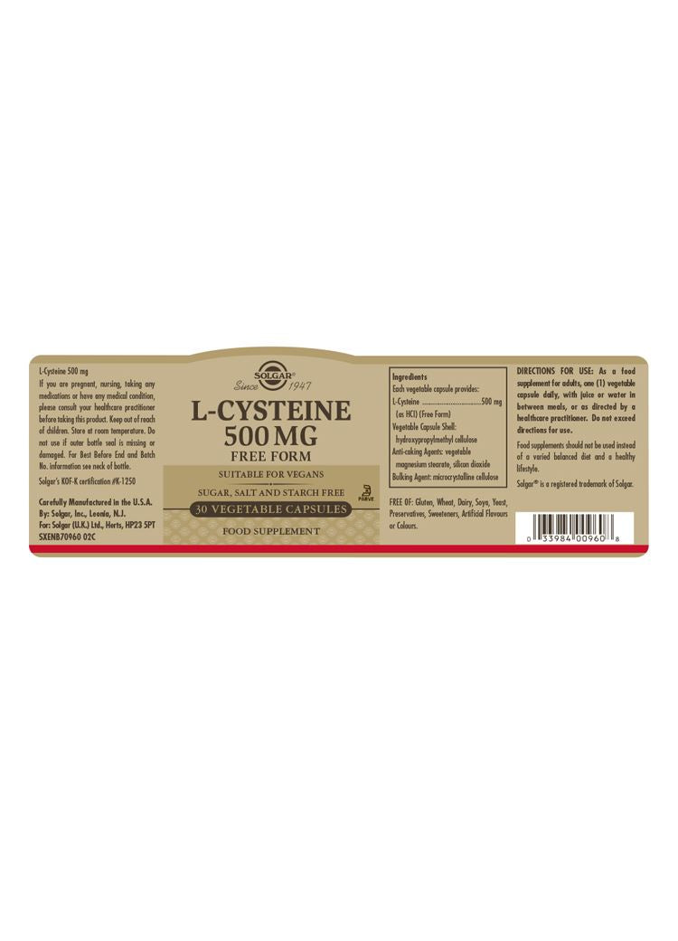 Solgar L-Cysteine 500 mg - 30 Vegicaps