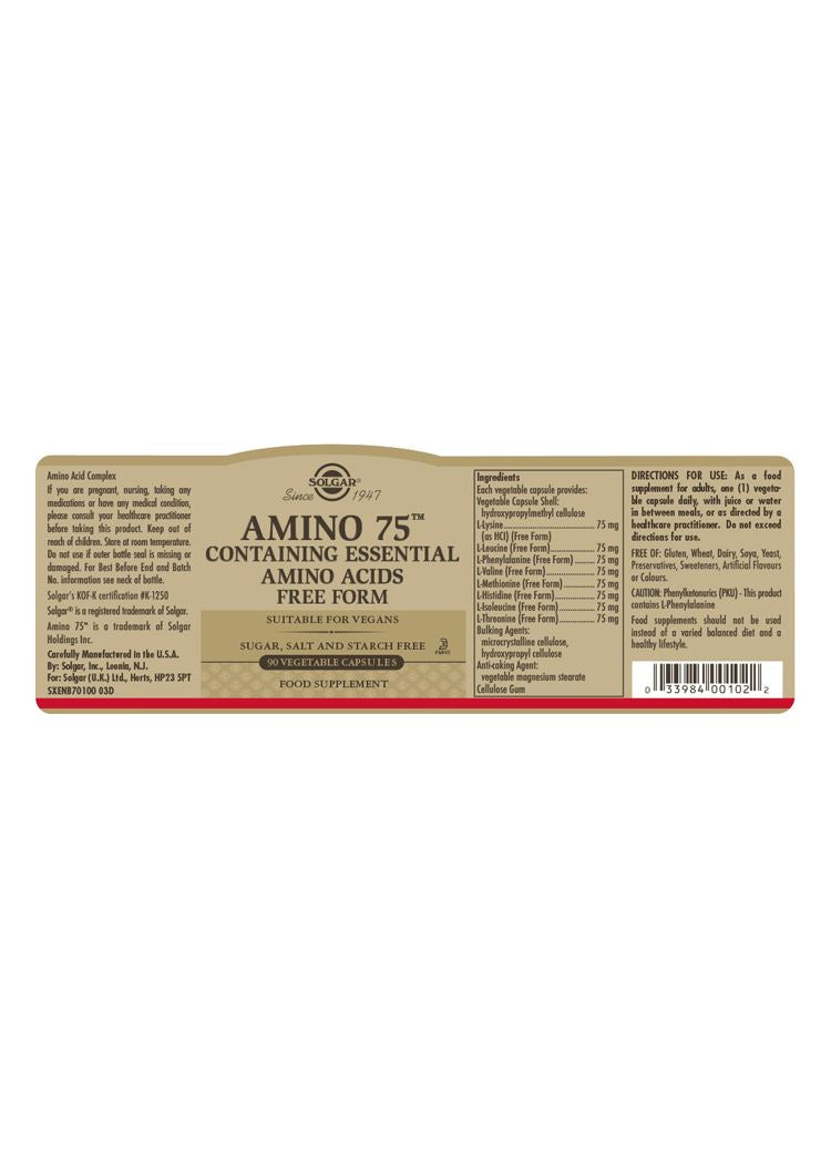 Solgar Amino 75 Essential Amino Acids - 90 Vegicaps