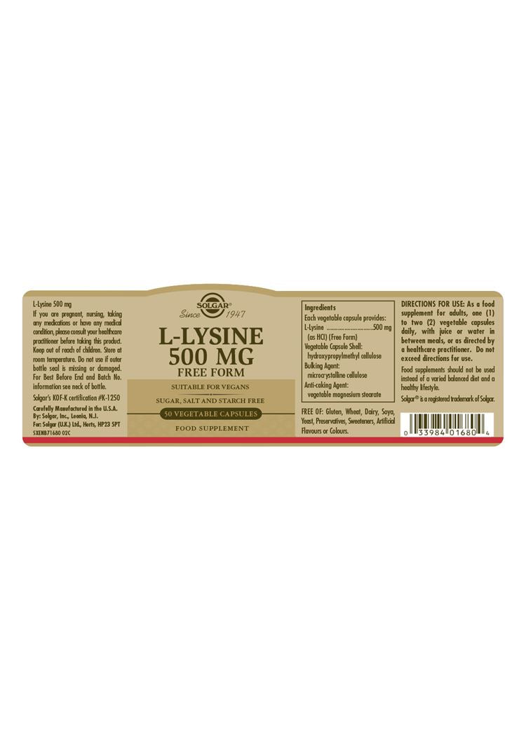 Solgar L-Lysine 500 mg - 50 Vegicaps