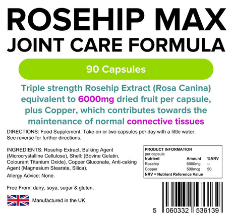 Lindens Rosehip Max Jointcare Formula 6000mg - 90 Capsules