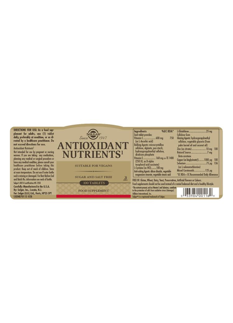 Solgar Antioxidant Nutrients - 100 Tablets