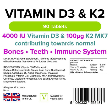 Lindens Vitamin D3 4000IU & K2 - 90 Tablets