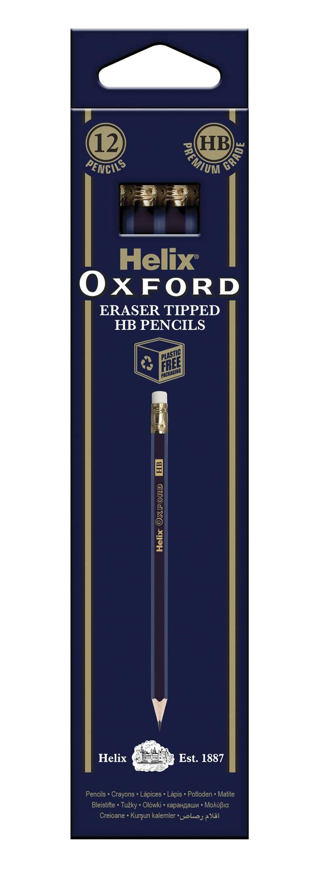 Helix Oxford Eraser Tipped HB Grade Graphite Pencils x12 Pack