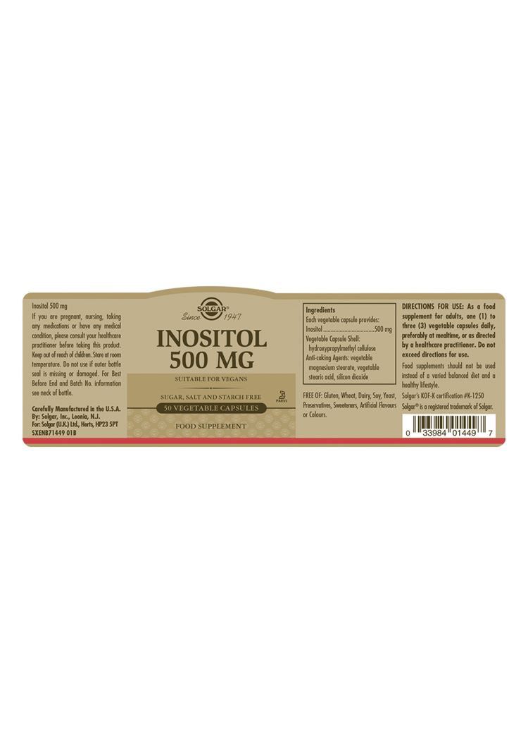 Solgar Inositol 500 mg - 50 Vegicaps