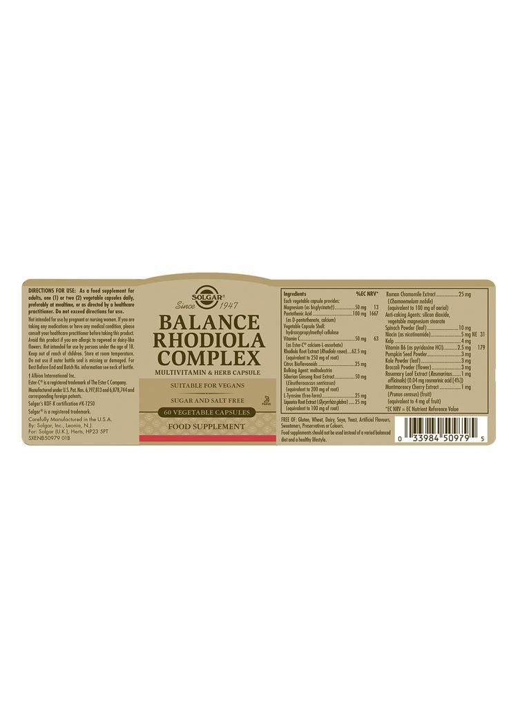 Solgar Balance Rhodiola Complex - 60 Vegicaps