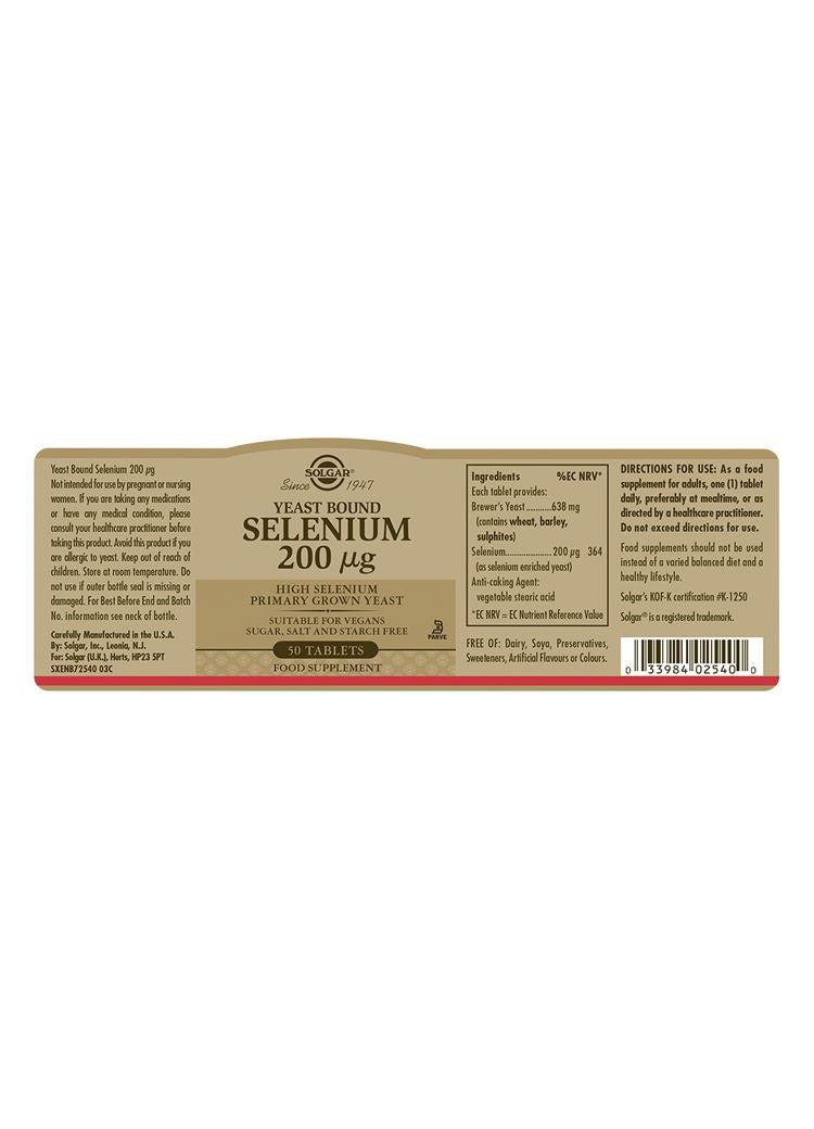 Solgar Yeast Bound Selenium 200 µg - 50 Tablets