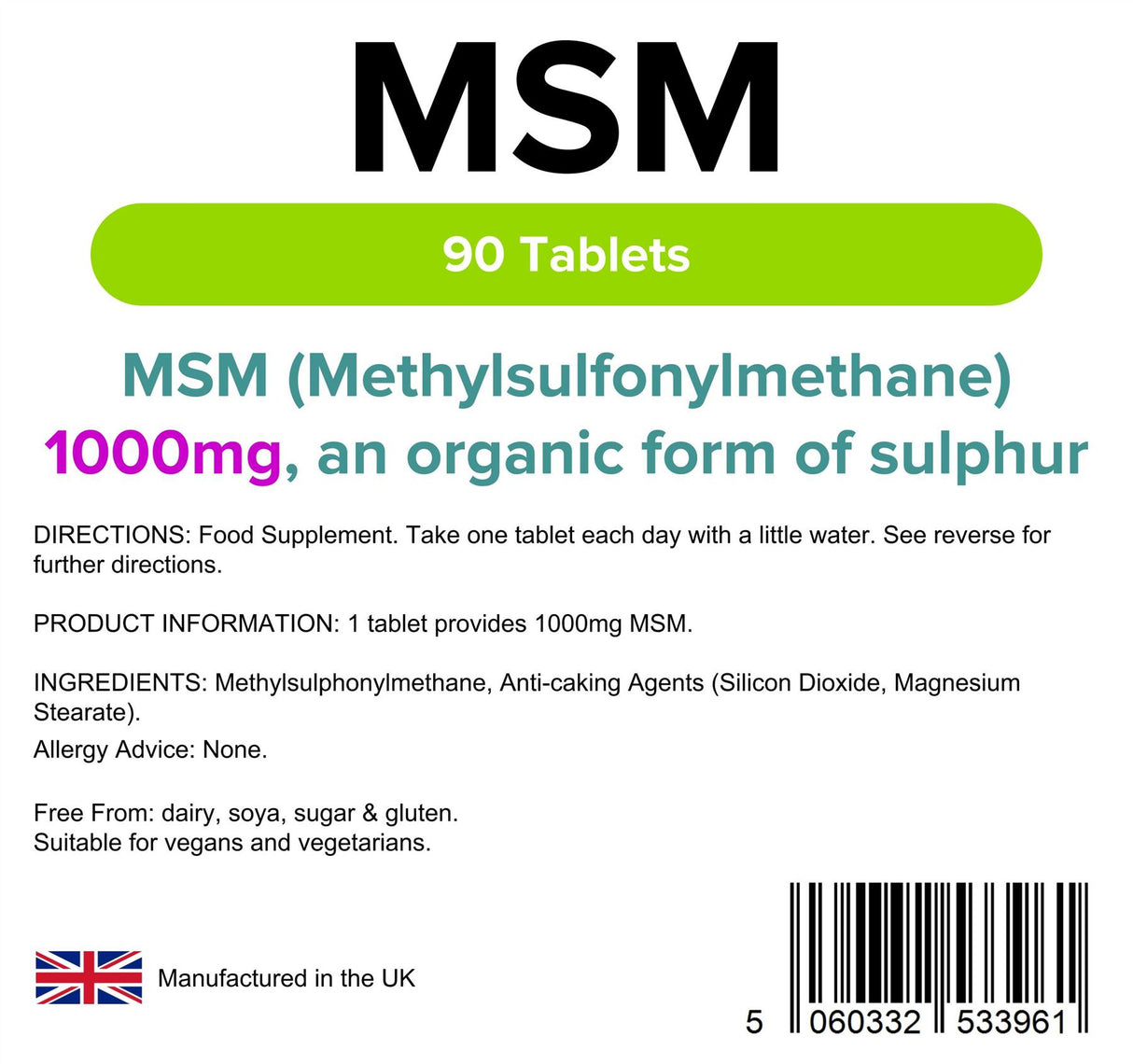 Lindens MSM 1000mg - 90 Tablets