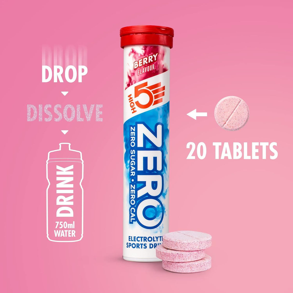 High 5 Zero Electrolyte Sports Hydration Drink - 20 Tablets- All Flavours - Pack of 8