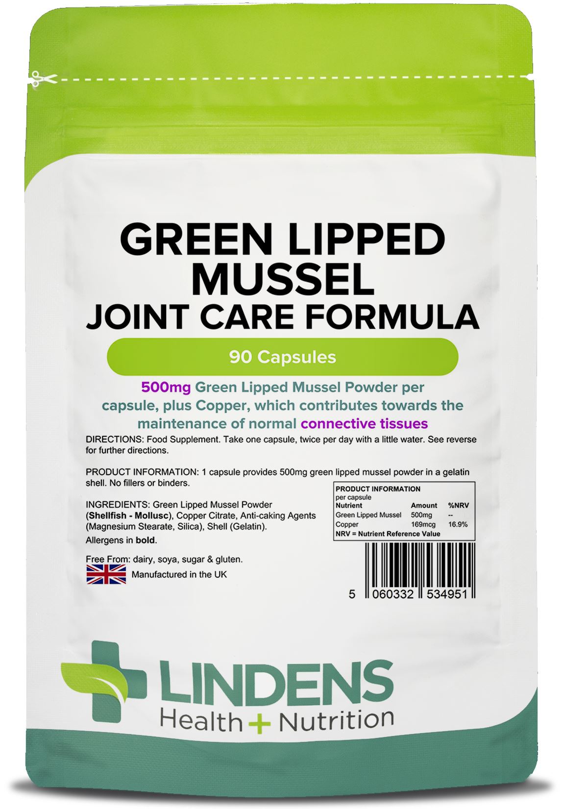 Lindens Green Lipped Mussel 500mg - 90 Capsules