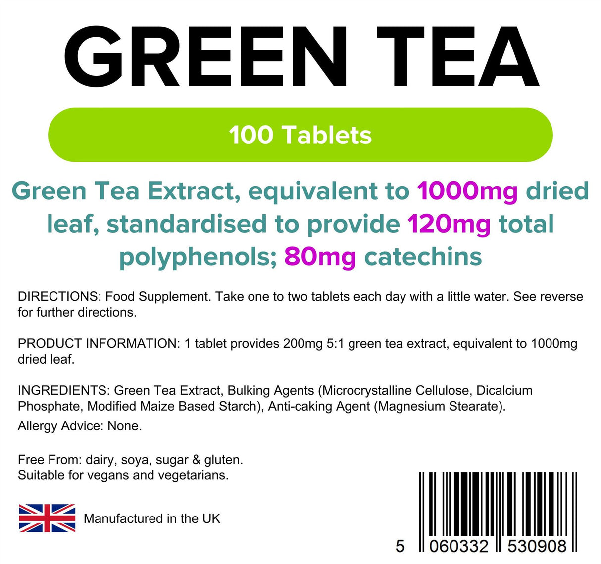 Lindens Green Tea 1000mg - 100 Tablets