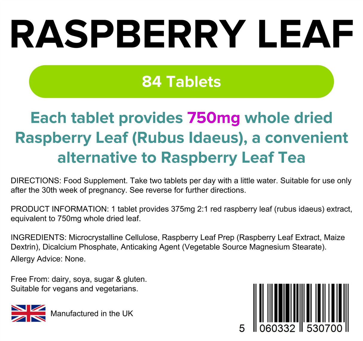 Lindens Raspberry Leaf 750mg - 84 Tablets