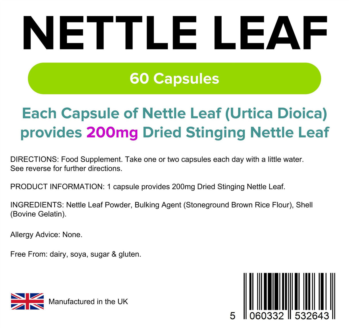 Lindens Nettle 200mg - 60 Capsules