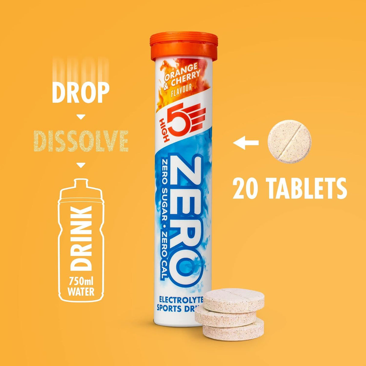 High 5 Zero Electrolyte Sports Hydration Drink - 20 Tablets- All Flavours - Pack of 8