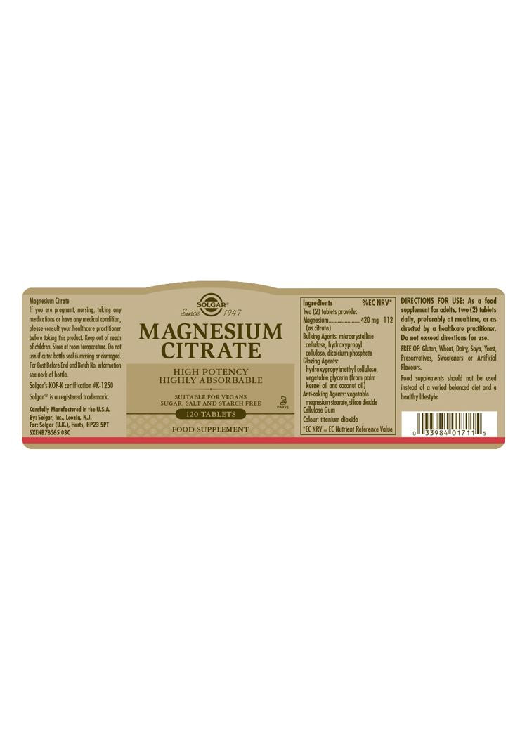 Solgar Magnesium Citrate - 120 Tablets