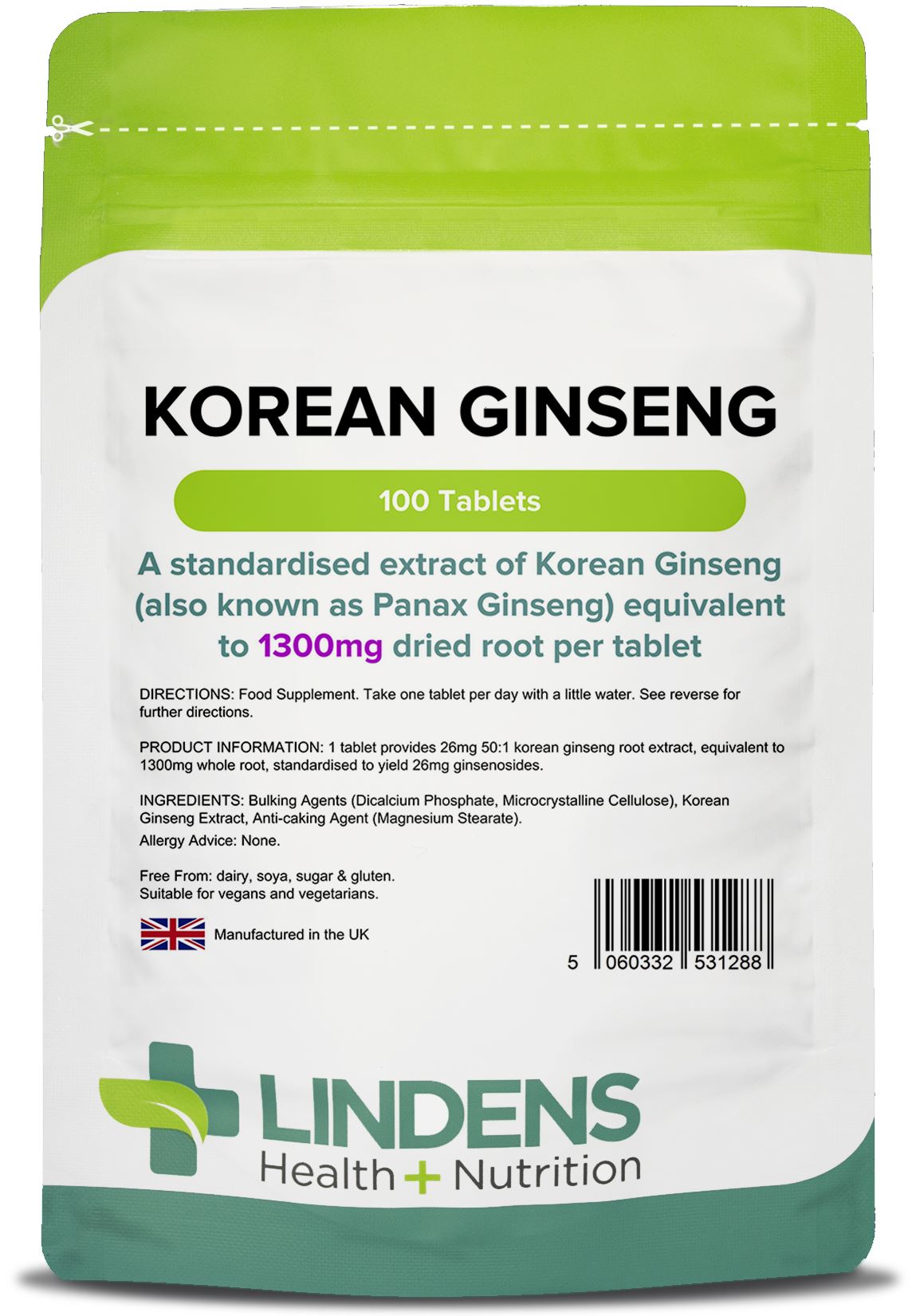 Lindens Korean Ginseng 1300mg - 100 Tablets