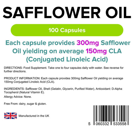 Lindens Safflower Oil 300mg - (50% CLA) - 100 Capsules