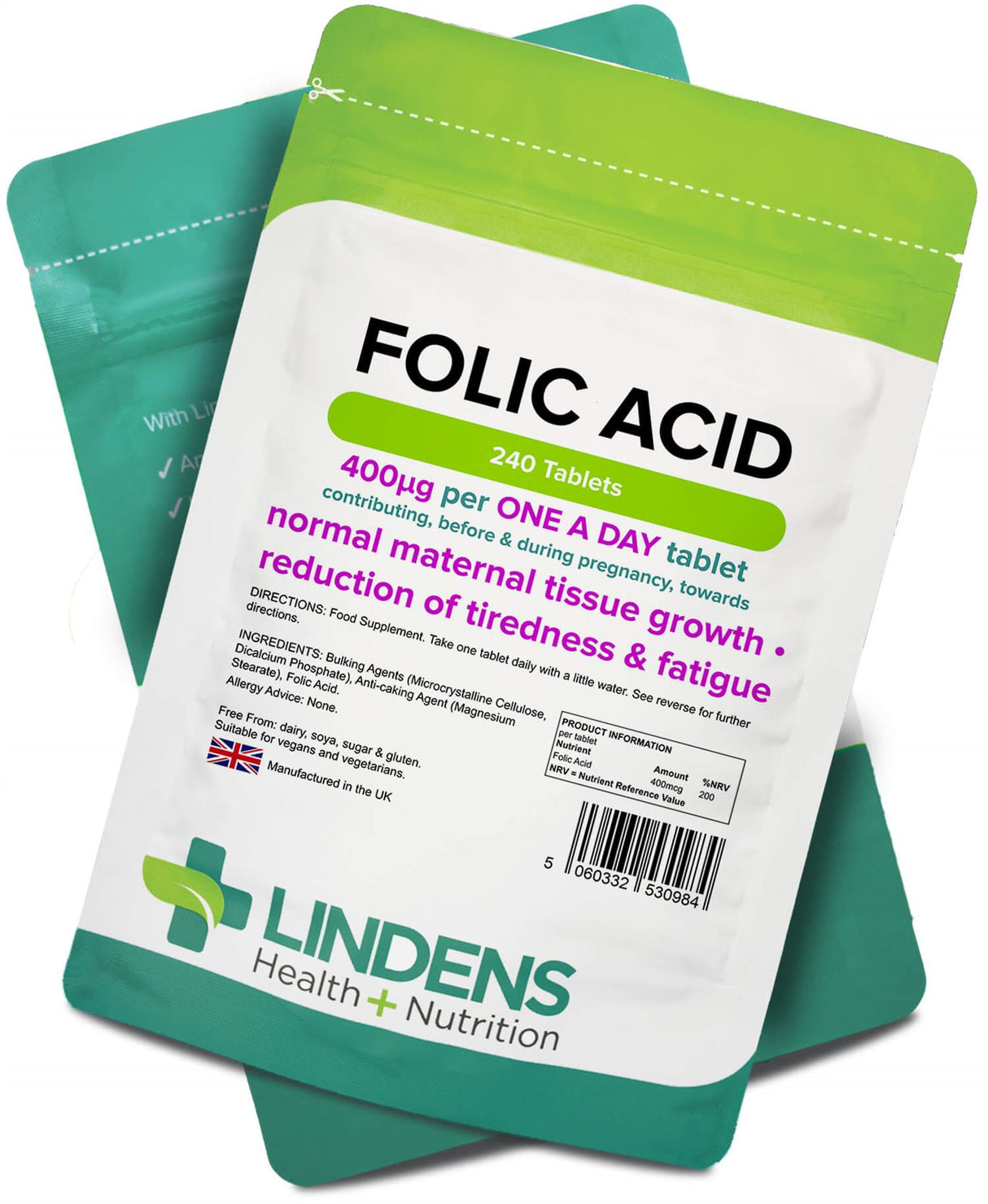 Lindens Folic Acid 400mcg - 240 Tablets