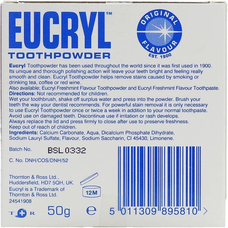 Eucryl Freshmint Flavour Toothpowder 50g - Pack of 6