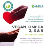 Lindens Vegan Omega 3 6 & 9 - 1000mg Flaxseed Oil - 90 Capsules