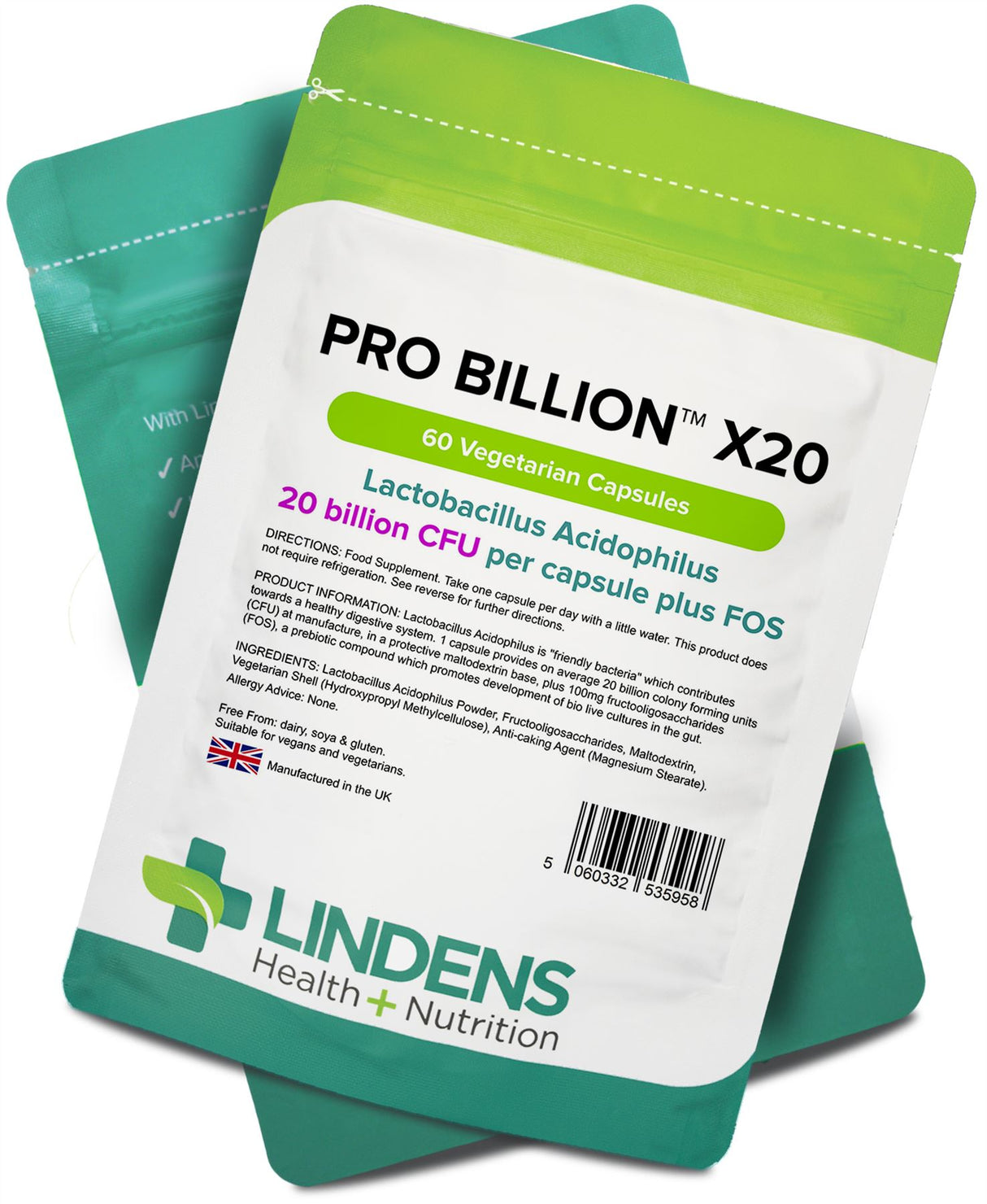 Lindens Pro Billion X20 (was Probiotic X20) 20bn CFU - 60 Capsules