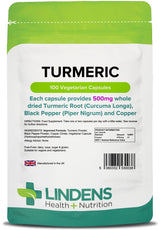 Lindens Turmeric and Black Pepper - 500mg Curcumin - 100 Capsules