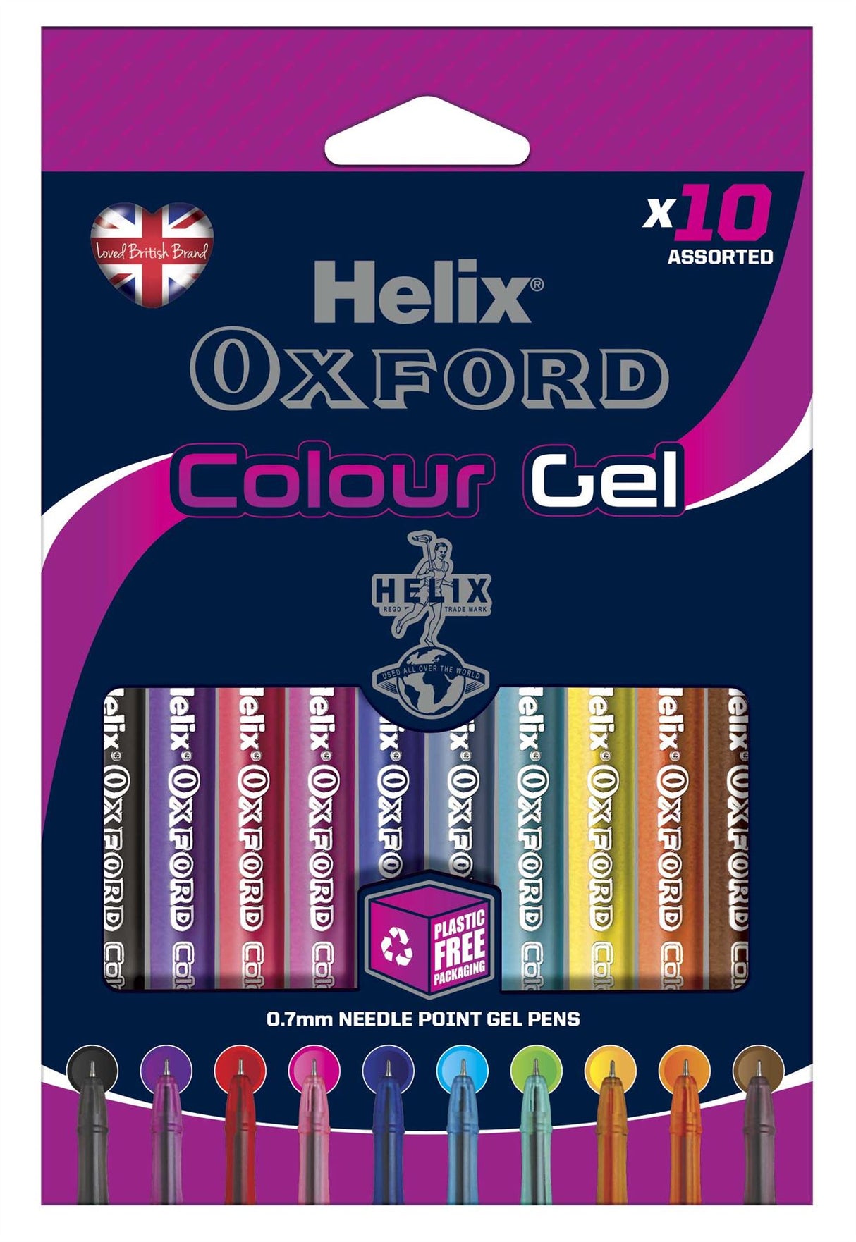 Helix Oxford Coloured Gel Pens Assorted Colours x10 Pack