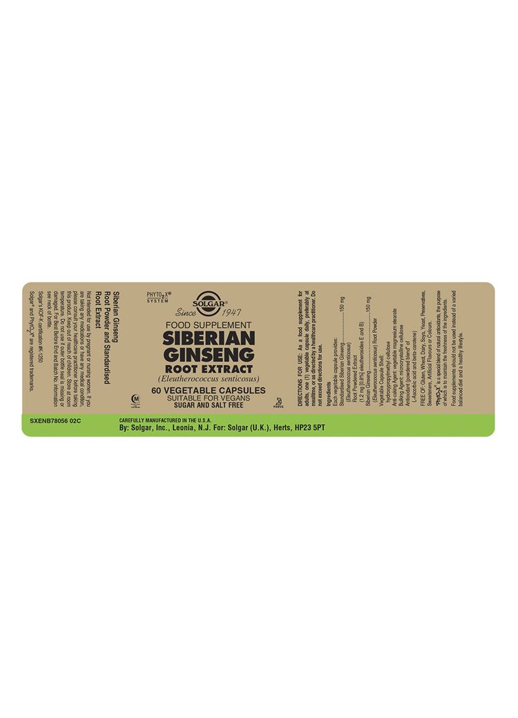 Solgar Siberian Ginseng Root Extract - 60 Vegicaps