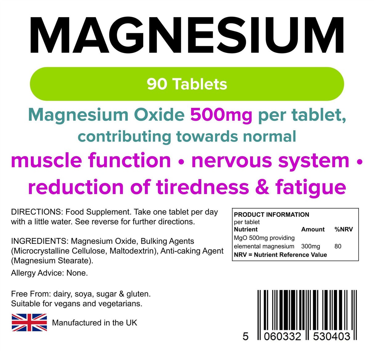 Lindens Magnesium (MgO 500mg) - 90 Tablets