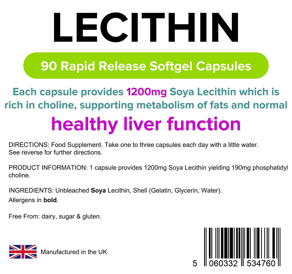 Lindens Lecithin 1200mg - 90 Capsules