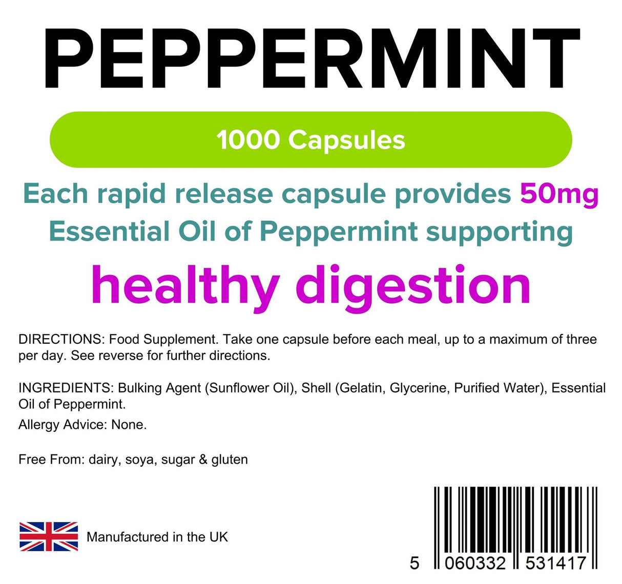 Lindens Peppermint Oil 50mg - 1000 Capsules