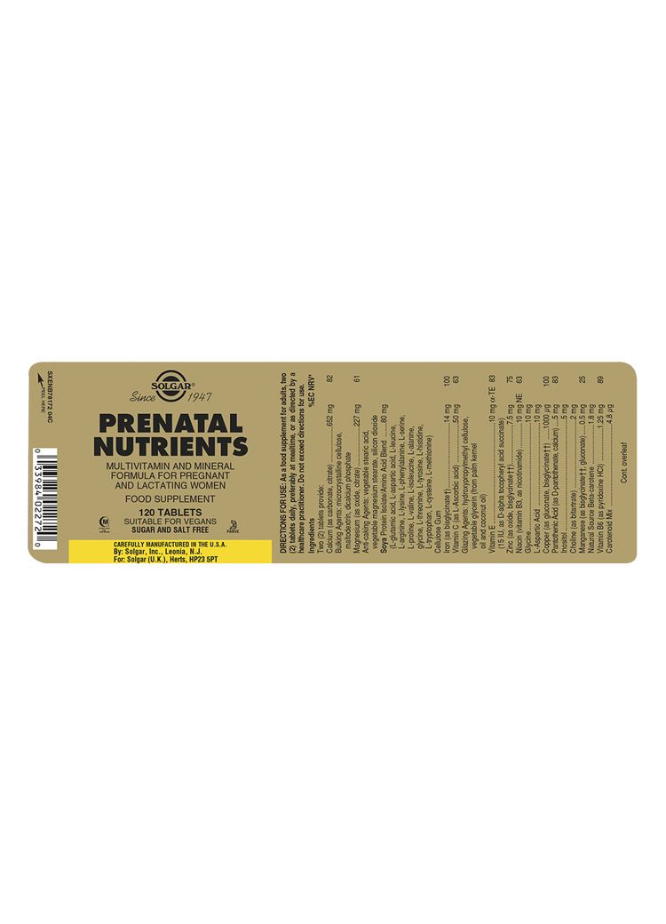 Solgar Prenatal Nutrients - 120 Tablets