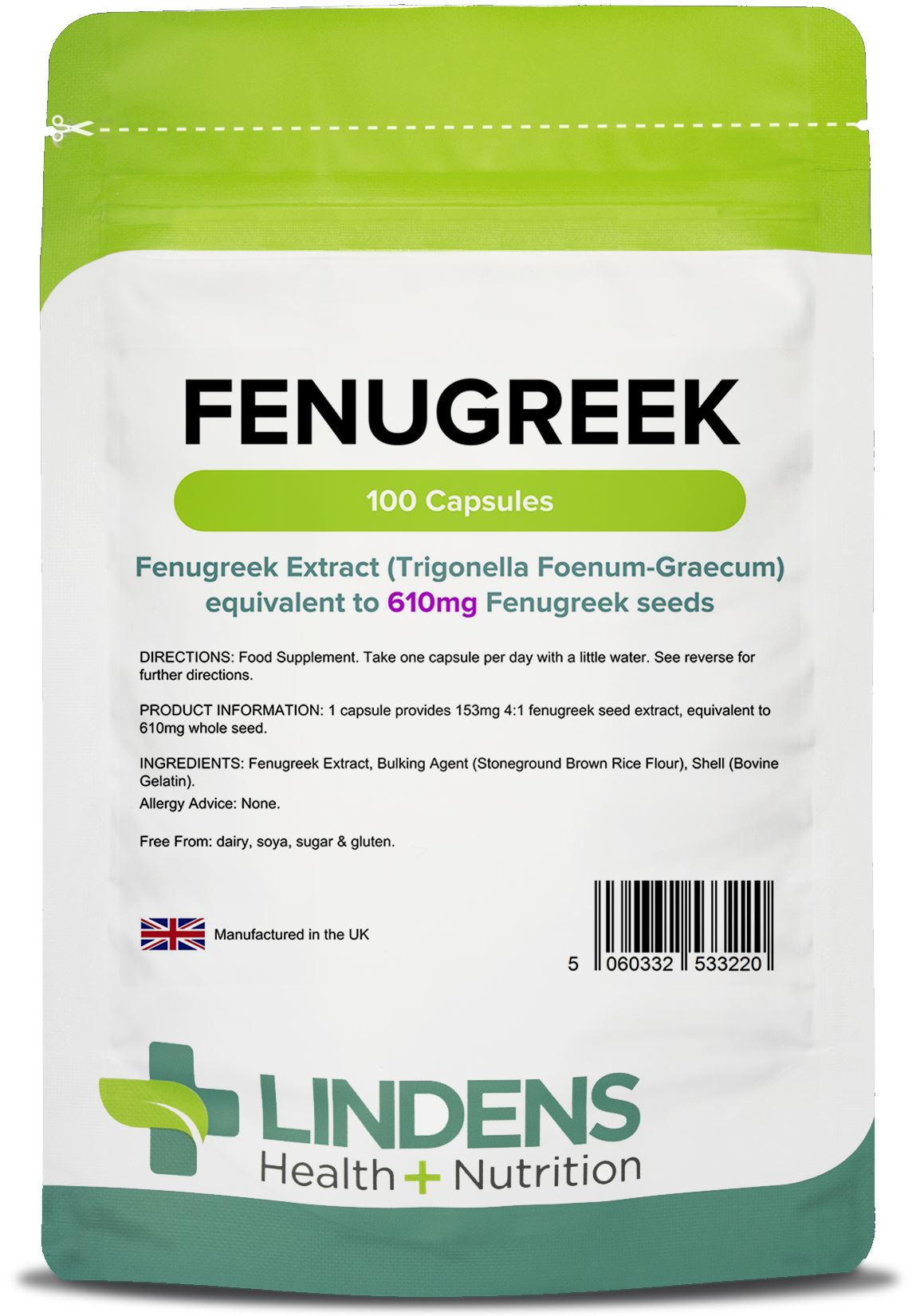 Lindens Fenugreek 610mg - 100 Capsules