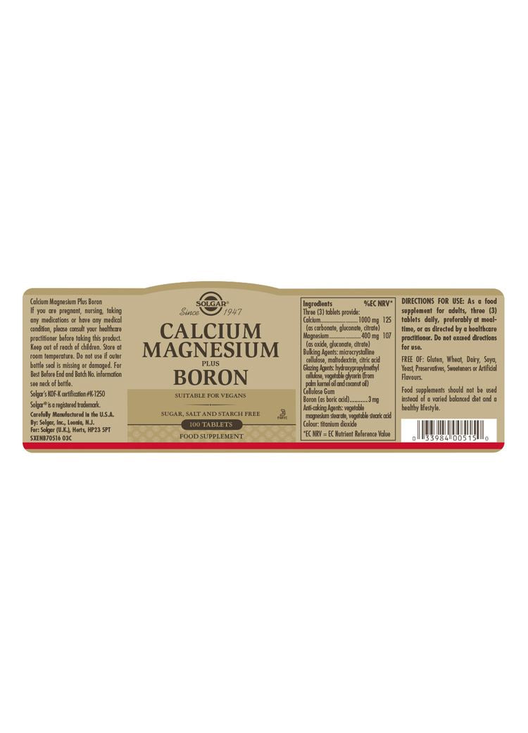 Solgar Calcium Magnesium Plus Boron - 100 Tablets