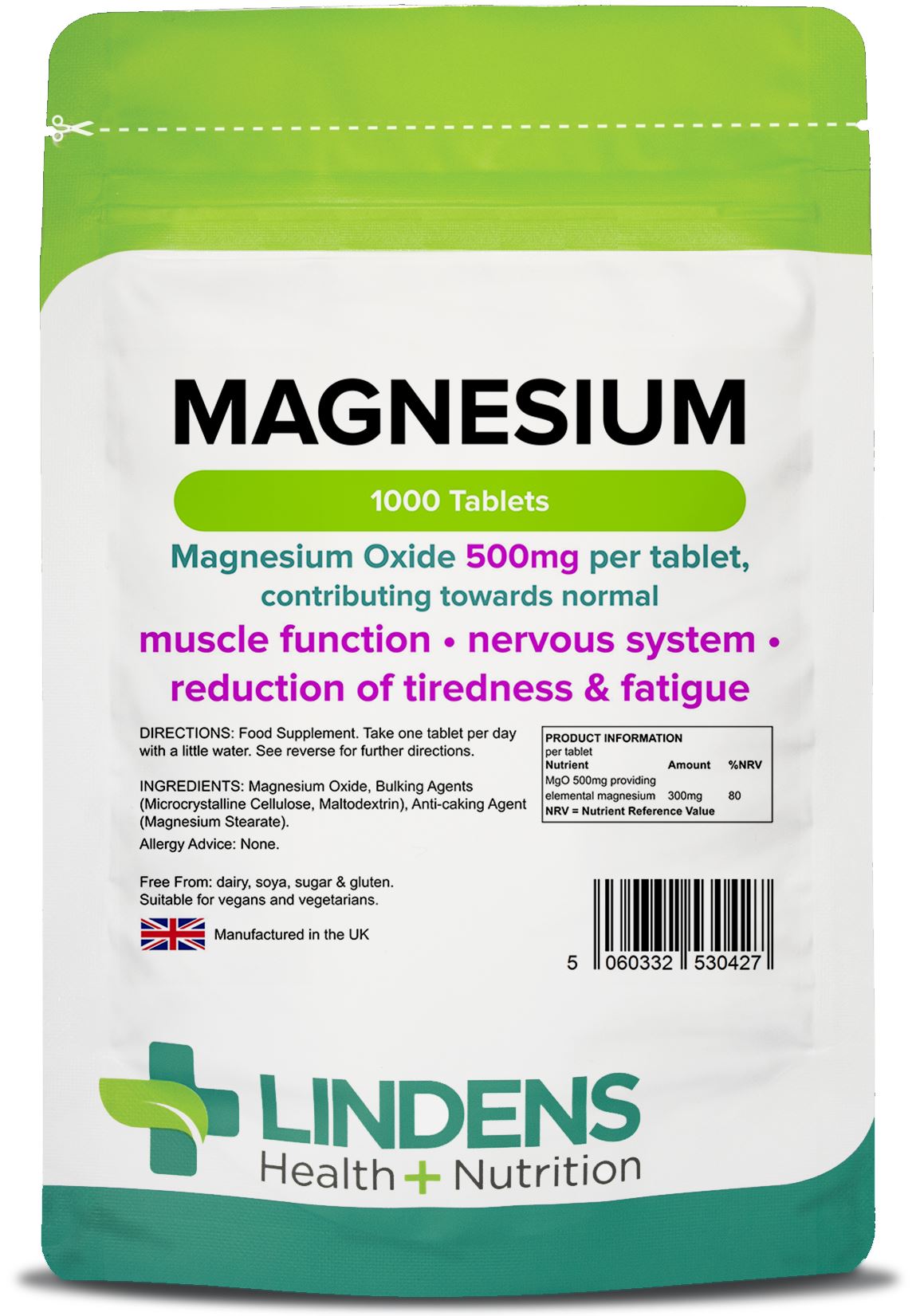 Lindens Magnesium (MgO 500mg) - 1000 Tablets