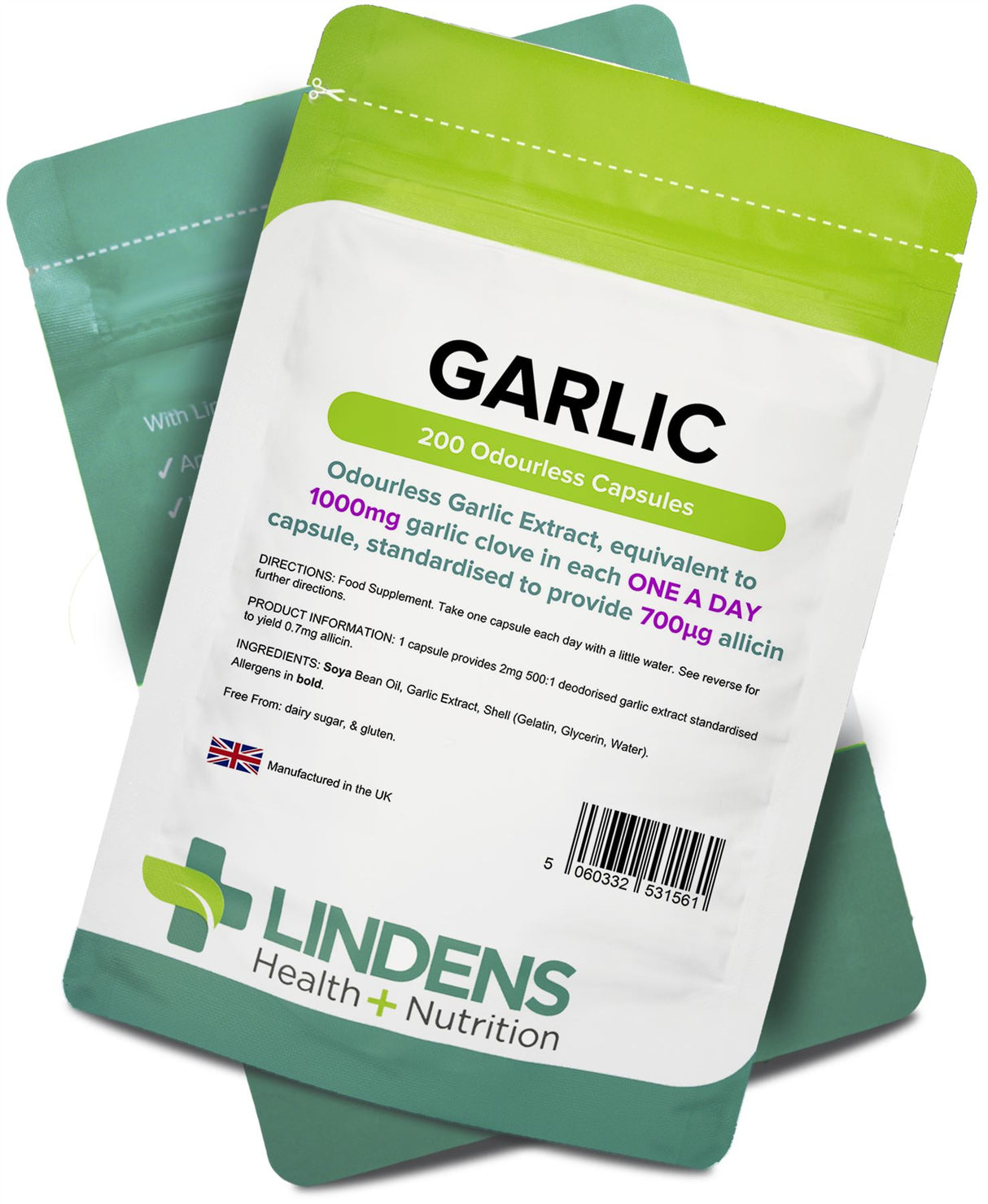 Lindens Garlic 1000mg - 200 Odourless Capsules