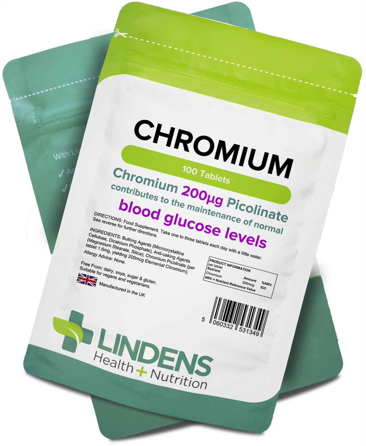 Lindens Chromium 200mcg - 100 Tablets