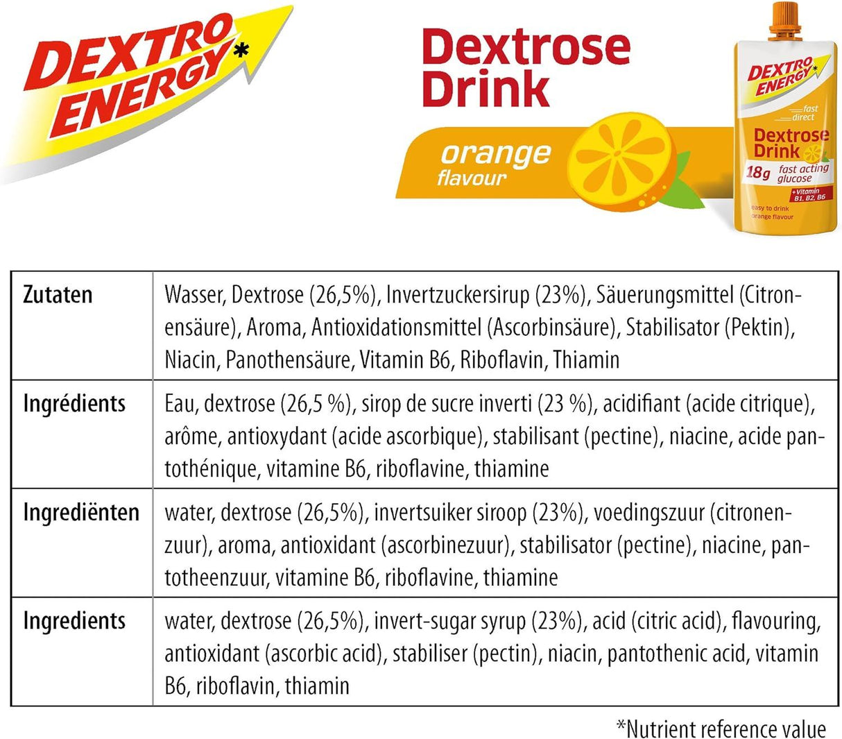 Dextro Energy Dextrose Drink 50ml - Orange - Pack of 16