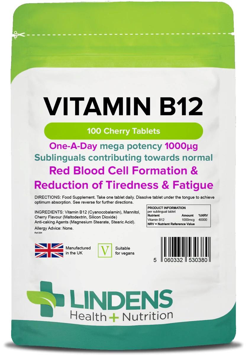 Lindens Vitamin B12 1000mcg - 100 Sublingual Tablets