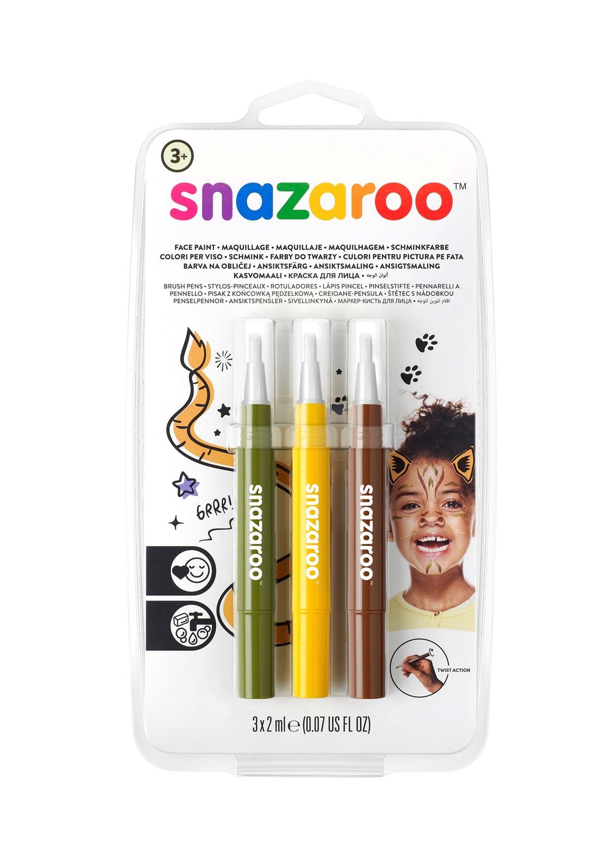 Snazaroo Brush Pen Face Paints Sets - Twist Brush Tip Pen - Make Up Boys & Girls