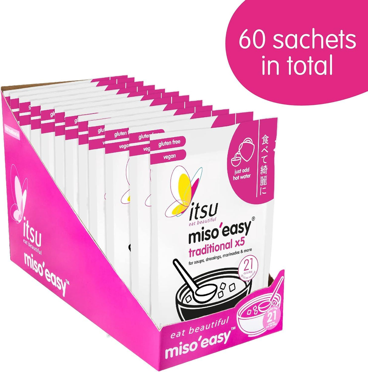 Itsu  Miso'easy Traditional Instant Miso Paste 105g (5x21g Sachets) - Pack of 12 (60 Soups)