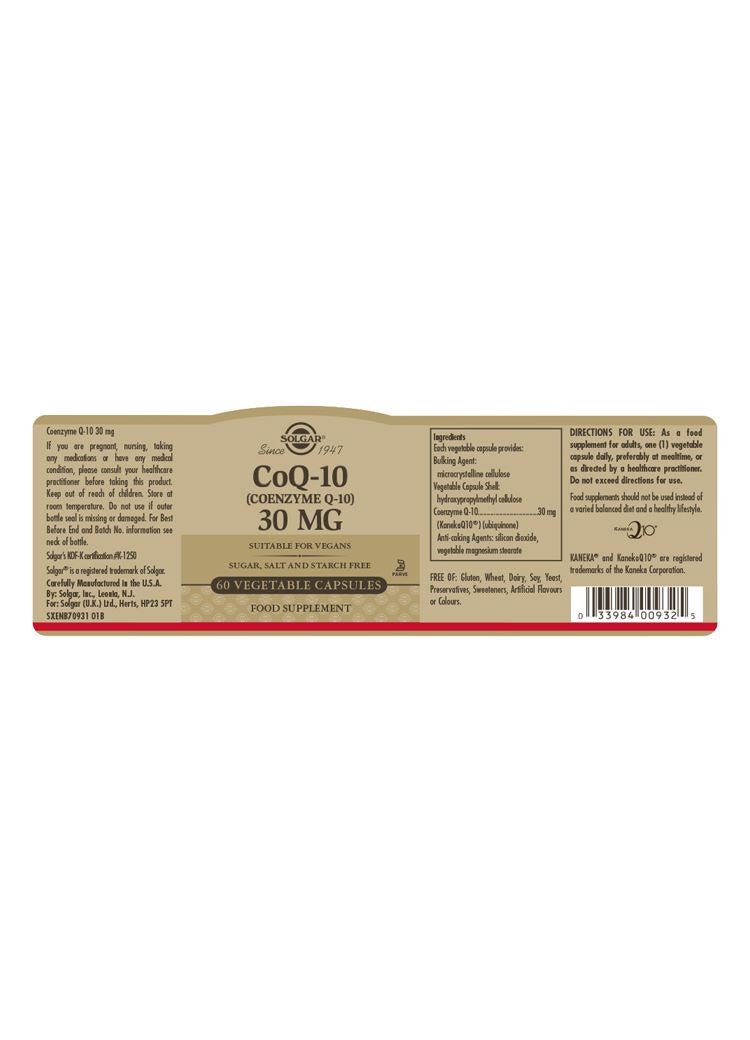 Solgar CoQ-10 (Coenzyme Q-10) 30 mg - 60 Vegicaps