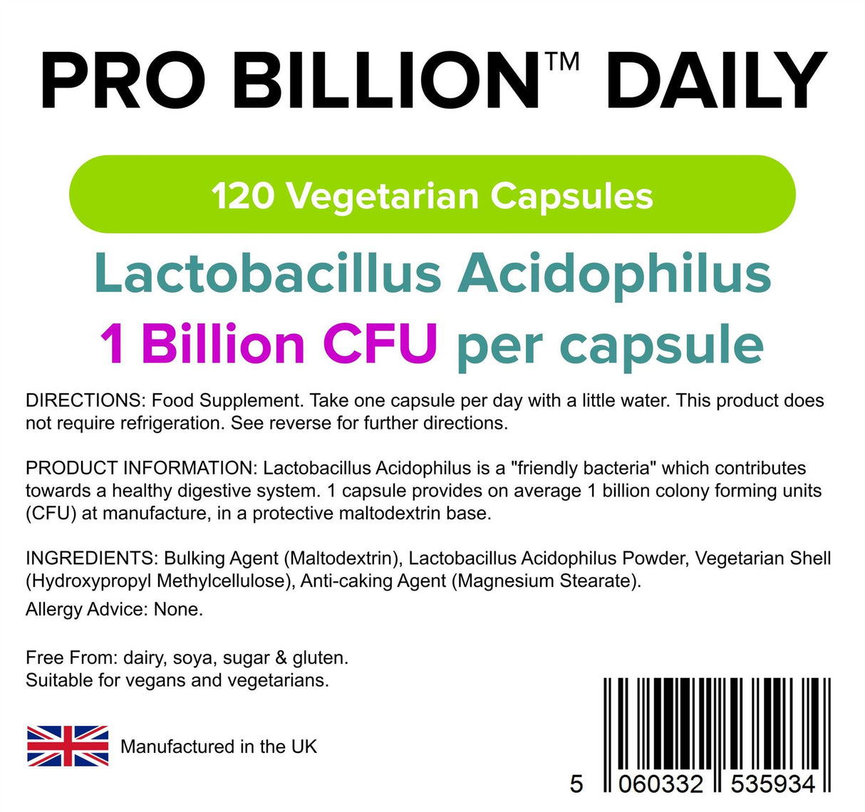 Lindens Pro Billion Daily 1 BN CFU (was Probiotic Daily) - 120 Capsules