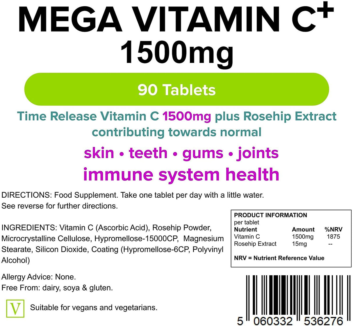 Lindens Mega Vitamin C+ 1500mg - 90 Tablets