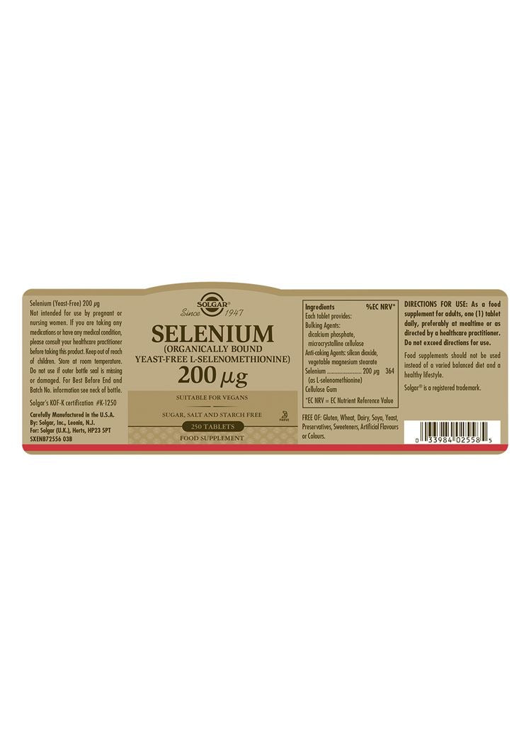 Solgar Selenium (Yeast-Free) 200 µg - 250 Tablets