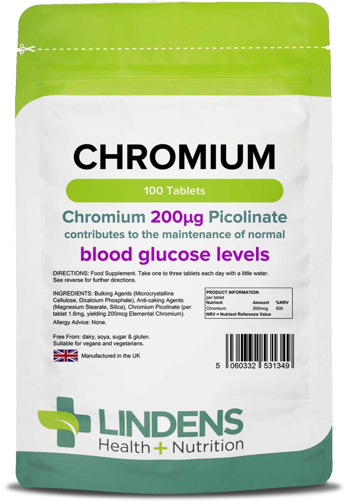 Lindens Chromium 200mcg - 100 Tablets