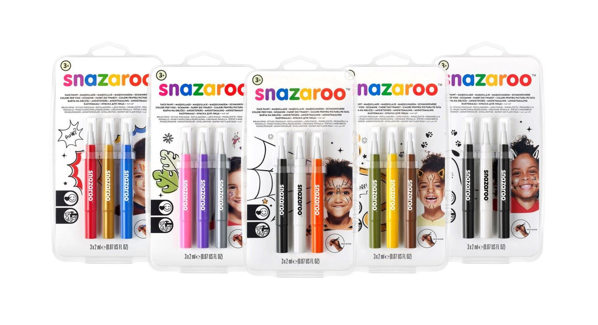 Snazaroo Brush Pen Face Paints Sets - Twist Brush Tip Pen - Make Up Boys & Girls