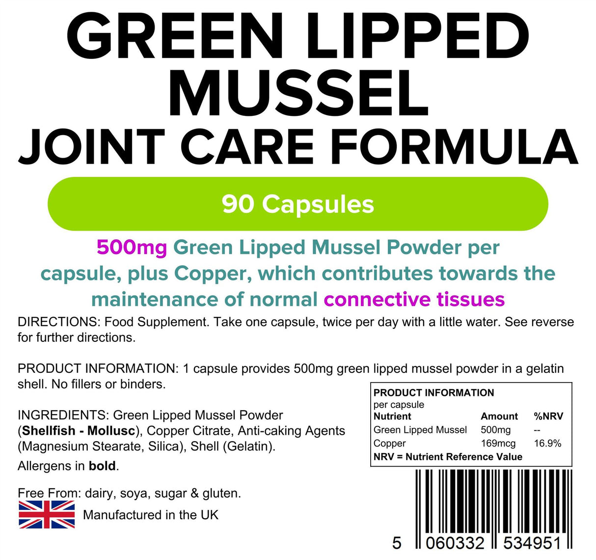 Lindens Green Lipped Mussel 500mg - 90 Capsules