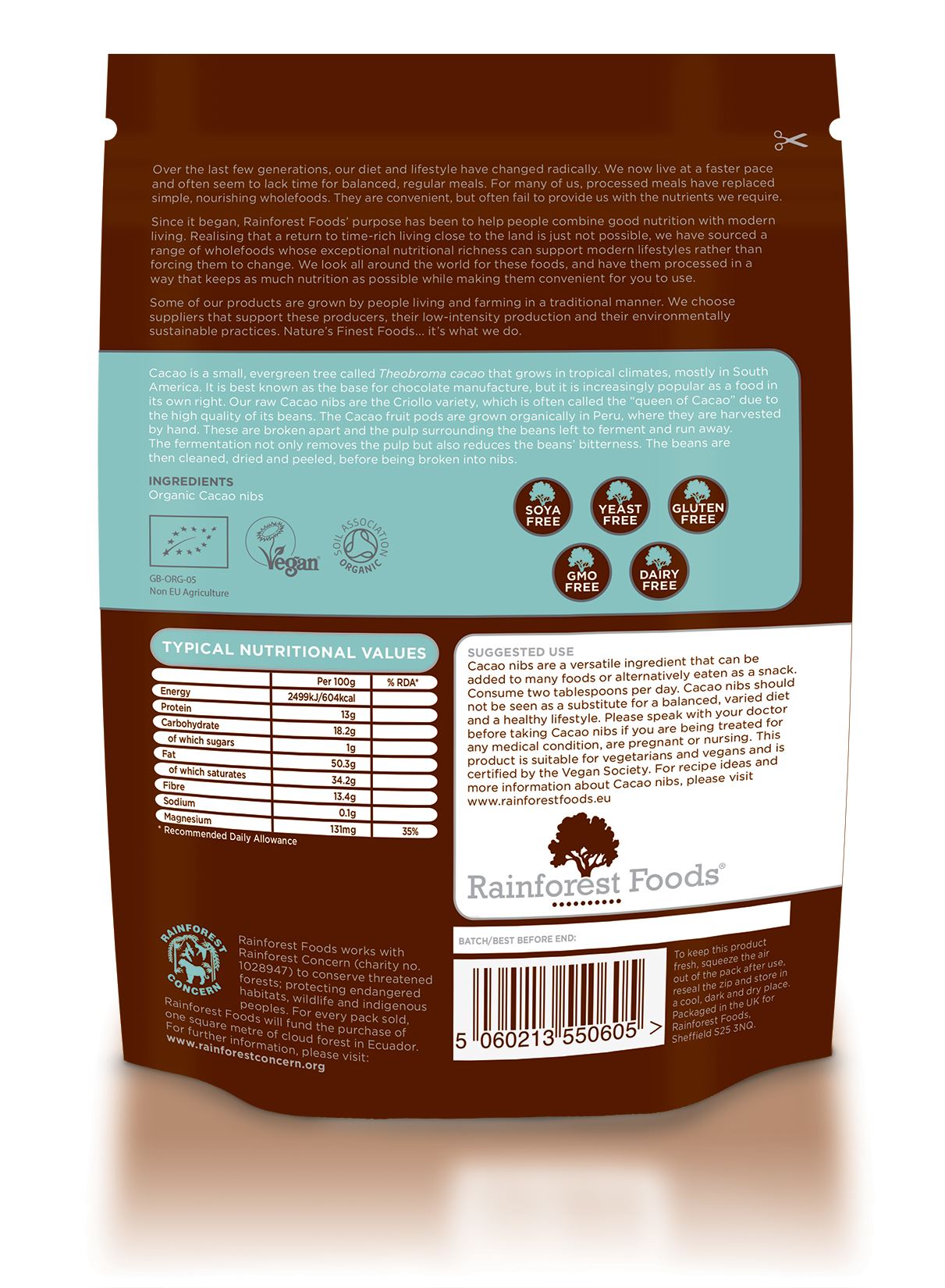 Rainforest Foods Organic Peruvian Cacao Nibs 300g