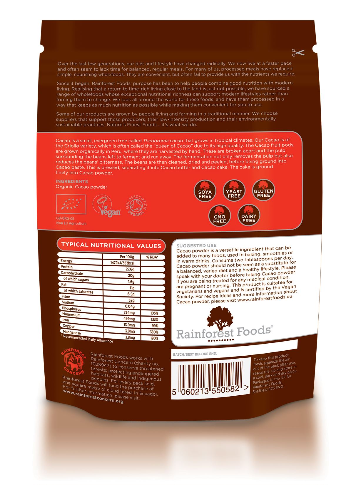 Rainforest Foods Organic Peruvian Cacao Powder 250g