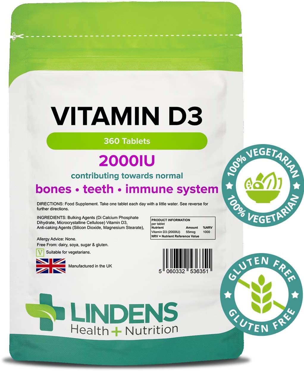 Lindens Vitamin D3 2000 IU - 360 Tablets